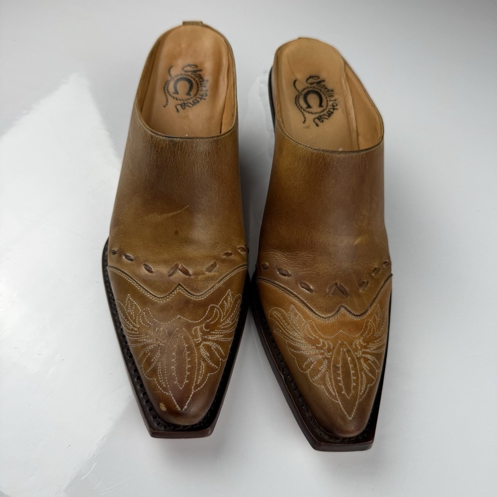 Lucchese Charlie Horse Women's Mules Sz 7B Western Brown Leather Artisan Shoes